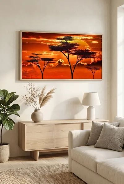 Interior view: African sunset over the savannah