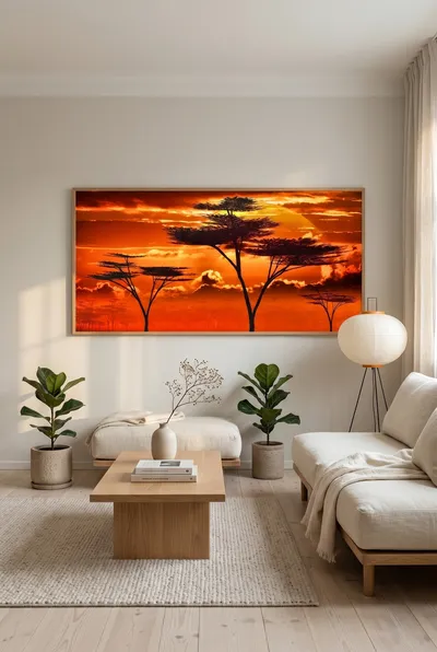 Interior view: African sunset over the savannah