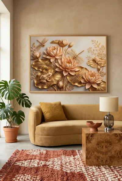 Interior view: Elegant lotus composition in gold