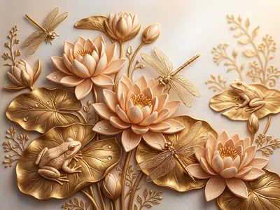 Wall art: Elegant lotus composition in gold