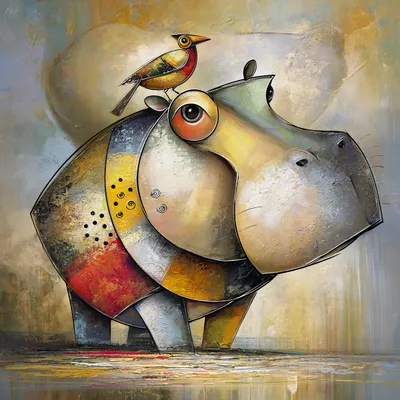Wall art: Companions: the hippo and the bird