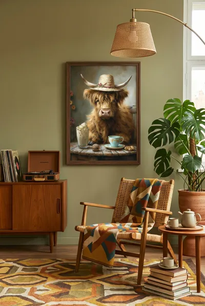 Interior view: Highland cow with humour