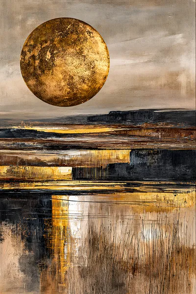 Wall art: Abstract horizon in gold and onyx