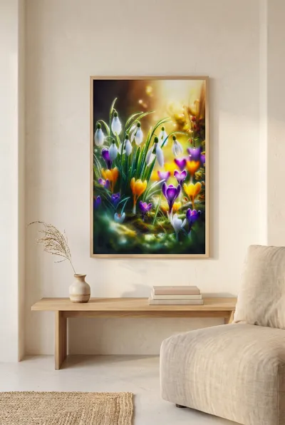 Interior view: Crocuses and snowdrops