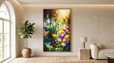Interior view: Crocuses and snowdrops