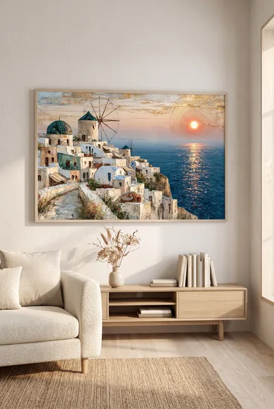 Interior view: Mediterranean coastal village at sunset
