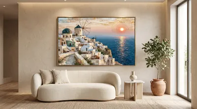 Interior view: Mediterranean coastal village at sunset