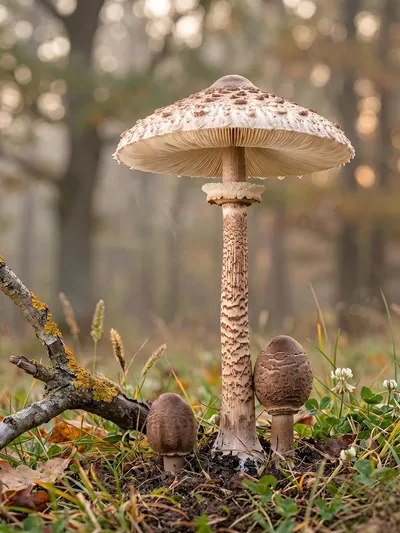 Wall art: Parasol mushrooms in the autumn forest