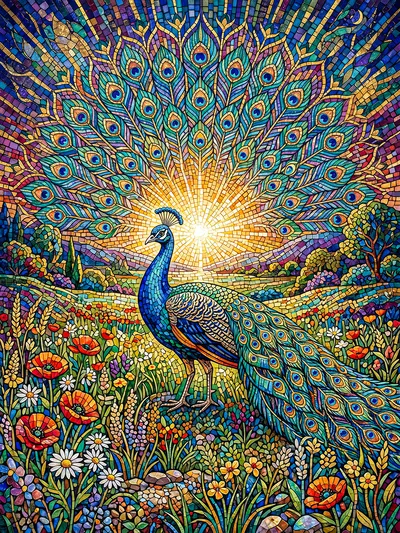 Wall art: Peacock in pulsating splendour