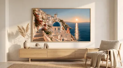 Interior view: Santorini: coastal village with a blue dome