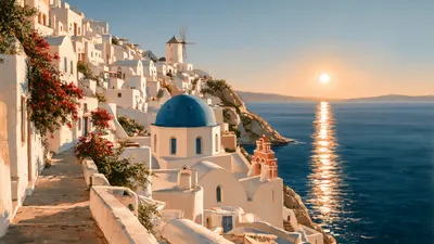 Wall art: Santorini: coastal village with a blue dome